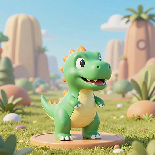 Whimsical 3D Cartoon Dinosaur Scene