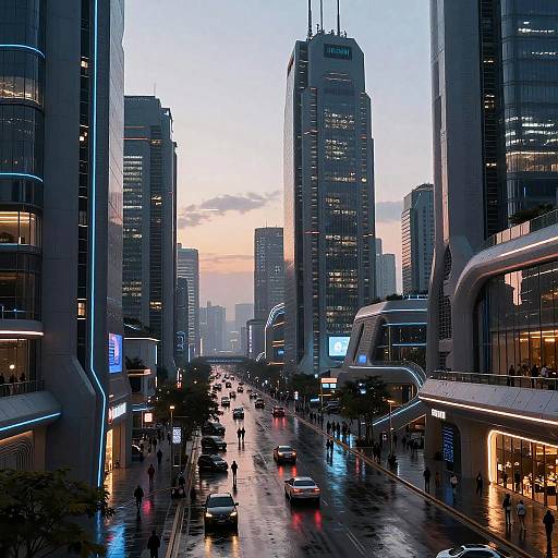 Futuristic Cyberpunk Cityscape at Dusk