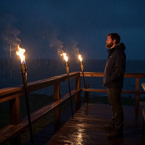 Moody Winter Night with Tiki Torches