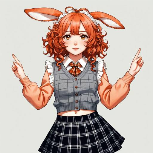 Anime Girl with Bunny Ears and Plaid Skirt