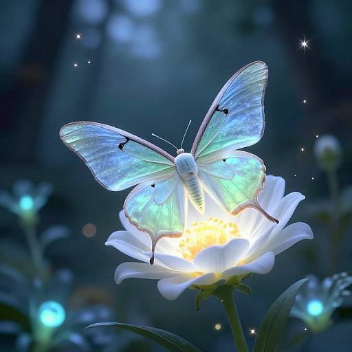 Lunar Moth Fairy on Moonlit Flower
