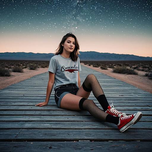 Teen Fashion Model on Desert Boardwalk