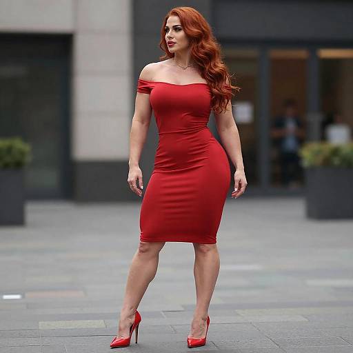 Confident Red-Haired Woman in Urban Dress