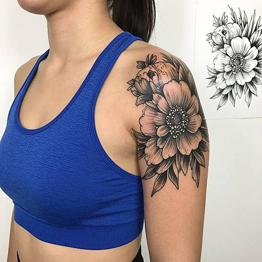 Black and Grey Floral Tattoo Detail
