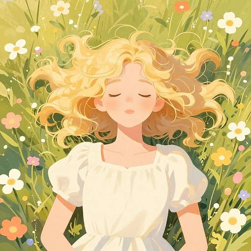 Pastel Illustration of Girl in Flowers