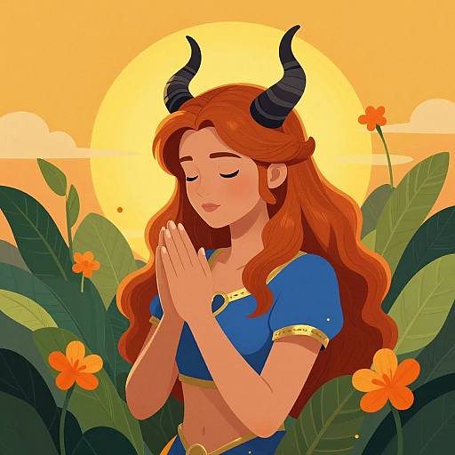Serene Horned Woman in Vibrant Nature