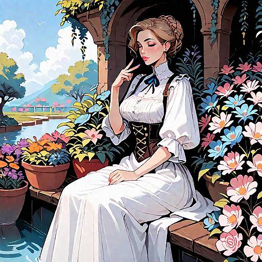 Violet Victorian Garden Sitting Landscape Scene