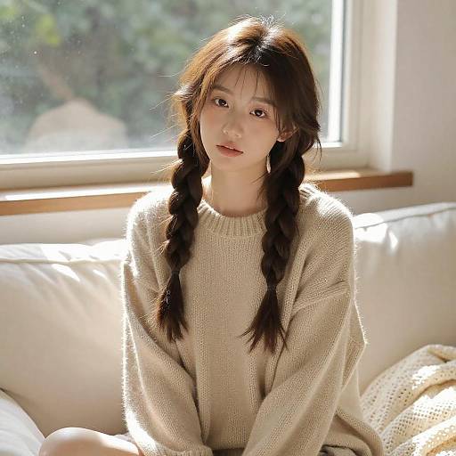 Young Woman in Cozy Knit Sweater