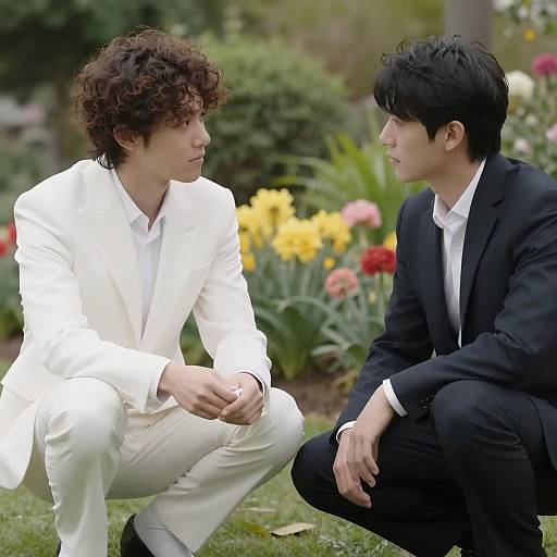 Garden Portrait of Two Men in Suits