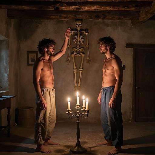 Candlelit Encounter in Rustic Room