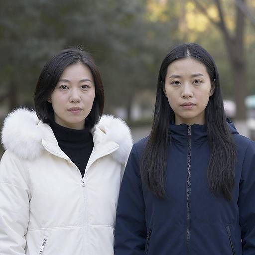 Two Asian Women Outdoors in Winter Jackets