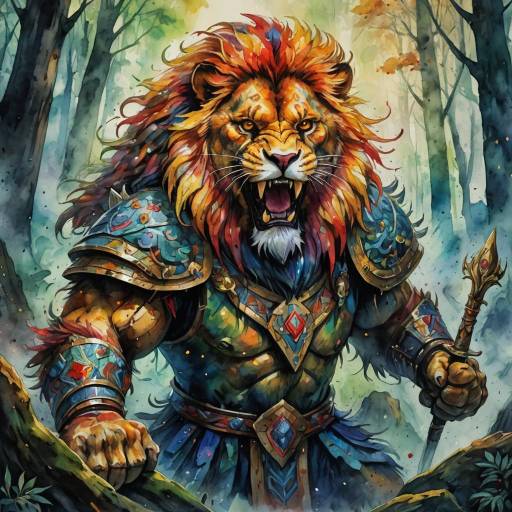 Ferocious Lion Warrior in Enchanted Forest Ferocious Lion Warrior in Enchanted Forest