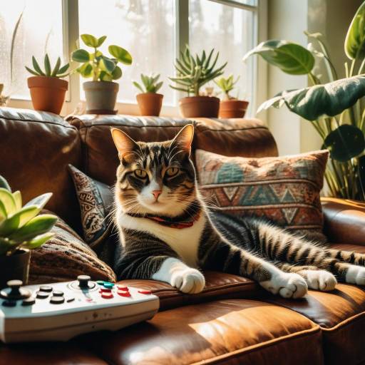 Cozy Cat Character in Warm Living Room
