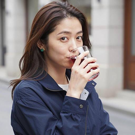Close-Up of Japanese Woman with Drink