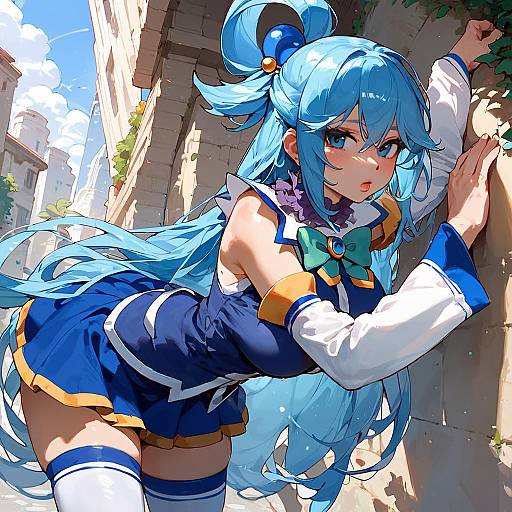 Aqua Bent Over Dutch Angle Shot