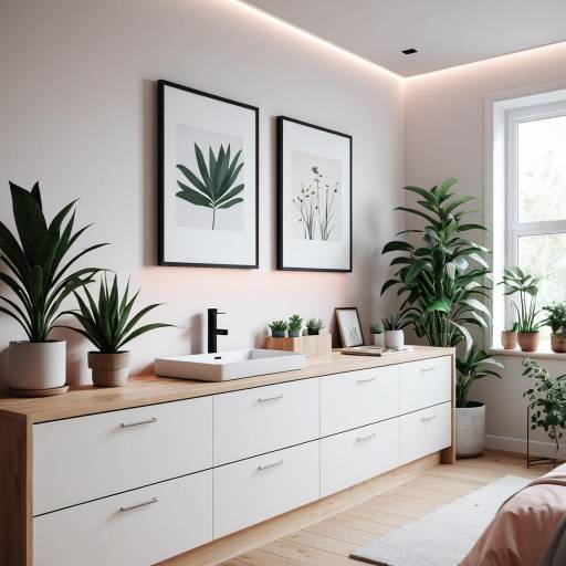 Minimalist bedroom counter with plants