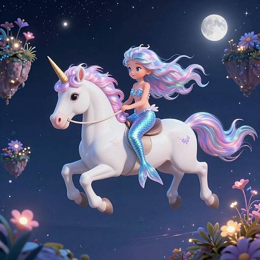 Celestial Mermaid Riding Radiant Unicorn
