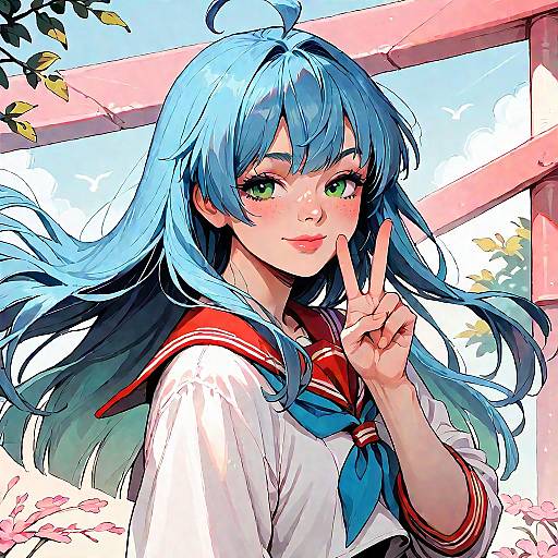 Konata Izumi Peace Sign Outdoors
