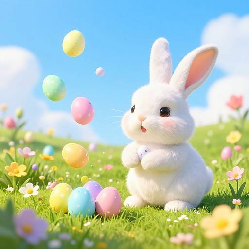 Whimsical Easter Bunny in Spring Meadow