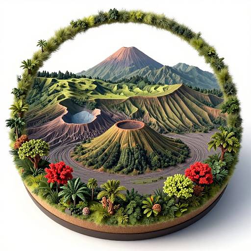 Intricate Isometric diorama of Mount Bromo