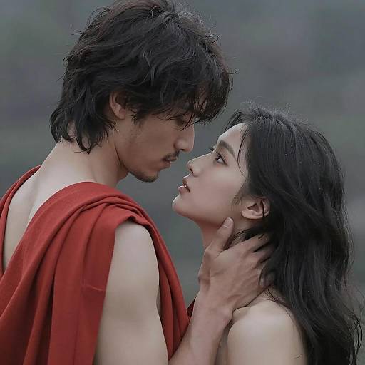 Emotionally Charged Embrace of Two Lovers