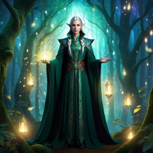 Elegant Elven Mage in Mystical Forest
