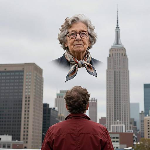 Elderly Woman Over Cityscape View