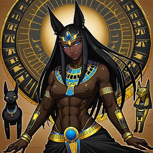 Illustration of Anubis (mythology), egyptian mythology in the style of Taketora suzume