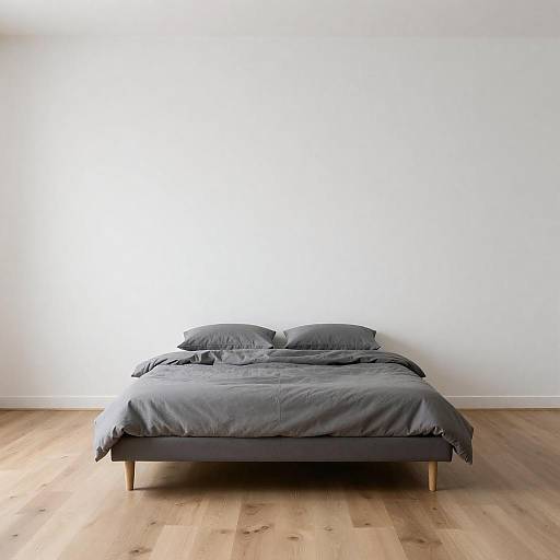 Minimalist Gray Bedroom with Wood Floor
