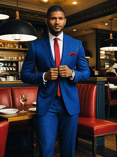 Man in Blue Suit at Restaurant