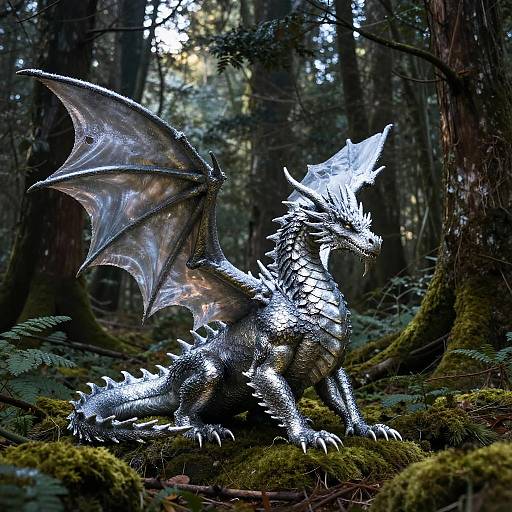 Colossal Icy Silver Dragon in Forest
