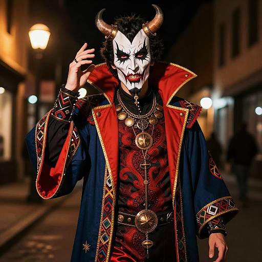 Man in Brother Voodoo Costume with Horned Mask