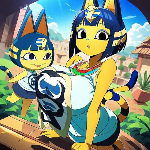 Illustration of Ankha (animal crossing), animal crossing in the style of Oimanji