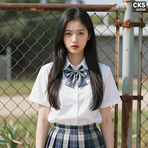 Asian Woman in Stylish Outdoor Setting