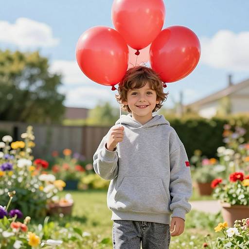 Cheerful Boy with Red Balloon Crown