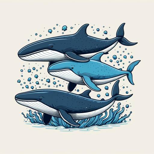 Cartoon Pod of Whales Vector Illustration