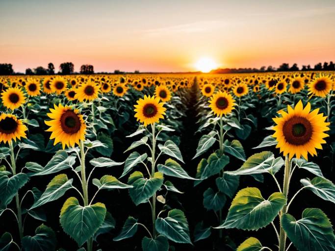 Charming Sunflower Field at Sunset