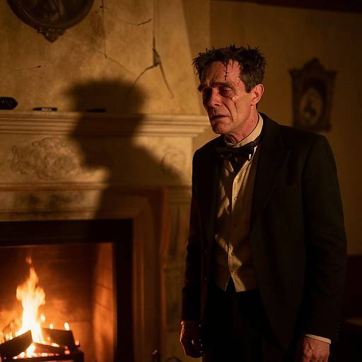 Melancholy Frankenstein by Victorian Fireplace