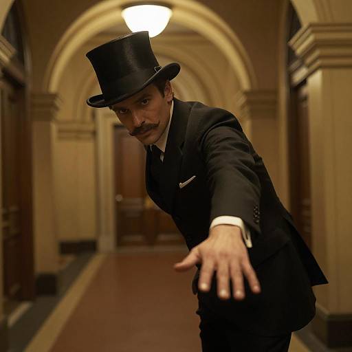 Mysterious Man in Elegant Hallway Scene