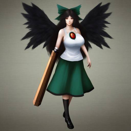 Mysterious Anime Girl with Black Wings and Arm Cannon