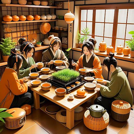 Kawaii Tea Gathering Cozy Earthy Friends