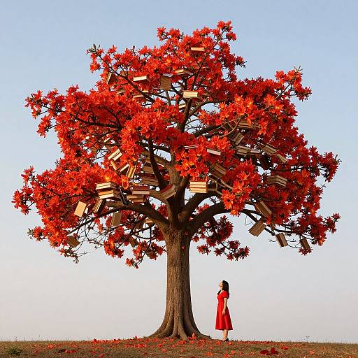 Books Blooming Into Fiery Tree