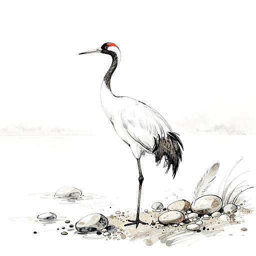Delicate Quill Pen Sketch of Crane