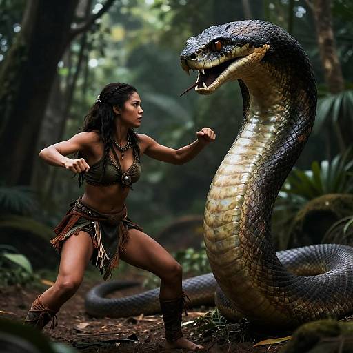 Epic Jungle Warrior vs Serpent Battle
