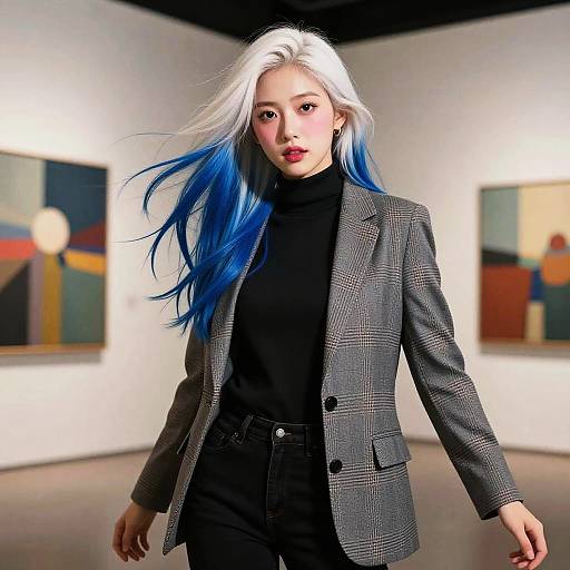 Young Woman with Two-Tone Hair in Art Gallery
