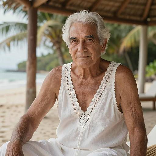 Serene Portrait of Elderly Man by Beach