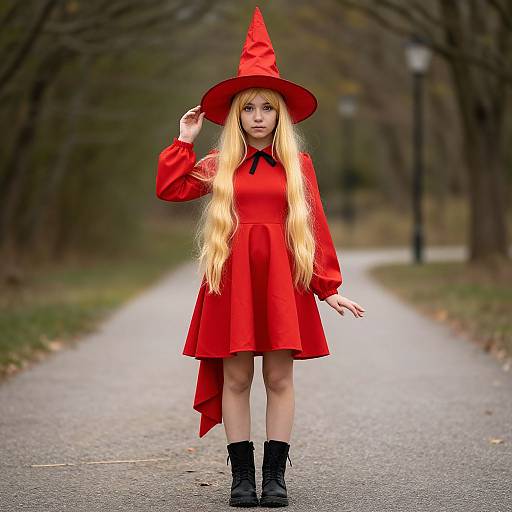 Blonde Witch in Red Costume