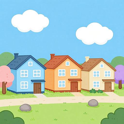 Colorful Cartoon Suburban Neighborhood