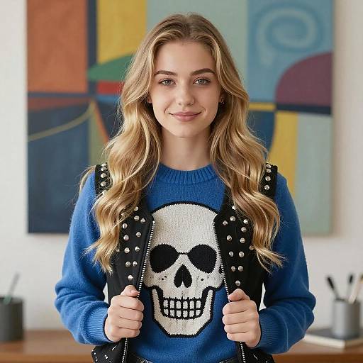 Young Woman with Skull Vest