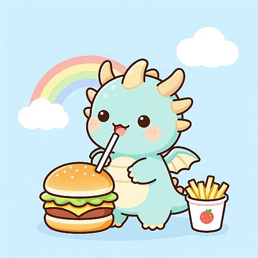 Kawaii Single-Horn Baby Dragon Snacking